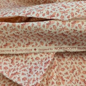 Blossoms & Butterflies Cream and Coral Cotton Fabric